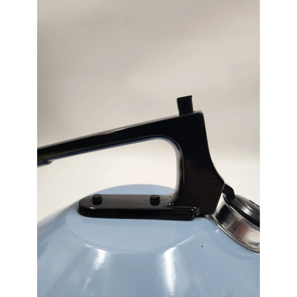 Vintage Light Blue Enamel Whistling Tea Kettle Stovetop Retro Mid Century Modern